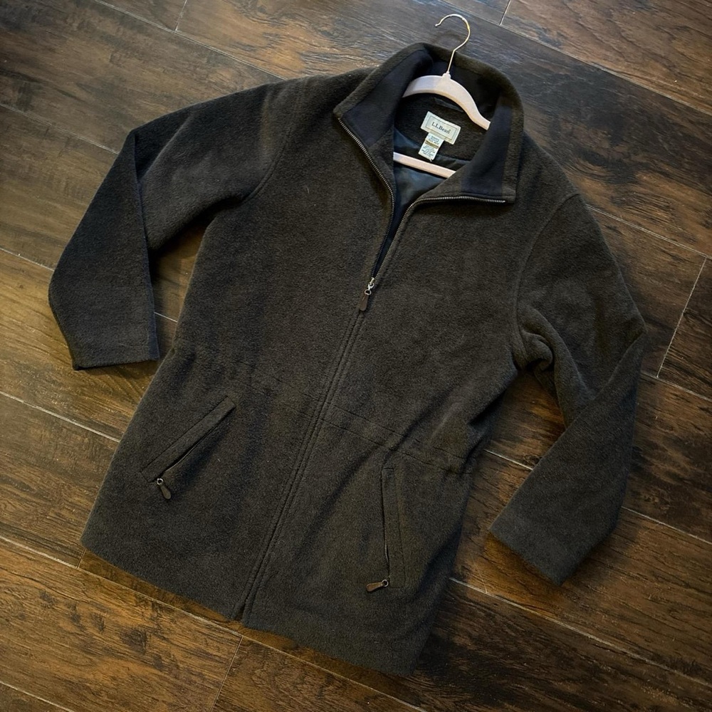 LL Bean vintage wool blend jacket womens medium brown cinch waist 2000s